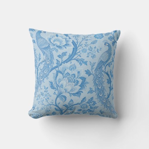Luxury Persian Pale Peacock Blue Pattern  Throw Pillow