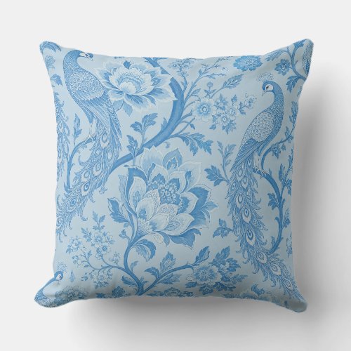 Luxury Persian Pale Peacock Blue Pattern  Throw Pillow