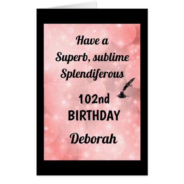 Luxury Personalised Sparkly 102nd Birthday Card (Front)