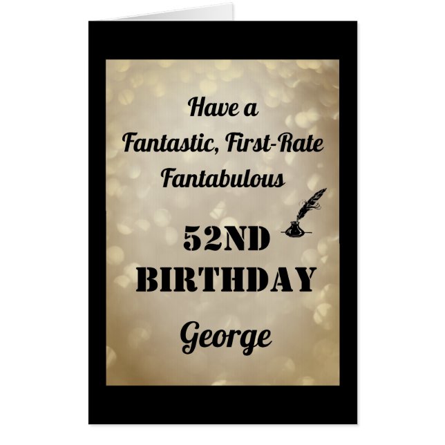 Luxury Personalised Sparkly 52nd Birthday Card (Front)