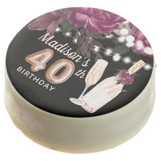 Luxury Personalized 40th Birthday Wine Rose Chocolate Covered Oreo (Angled)