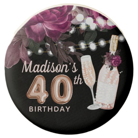 Luxury Personalized 40th Birthday Wine Rose Chocolate Covered Oreo (Front)