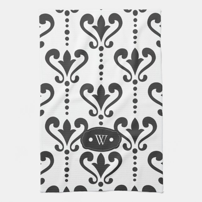 Luxury Personalized Black and White Kitchen Towel (Vertical)
