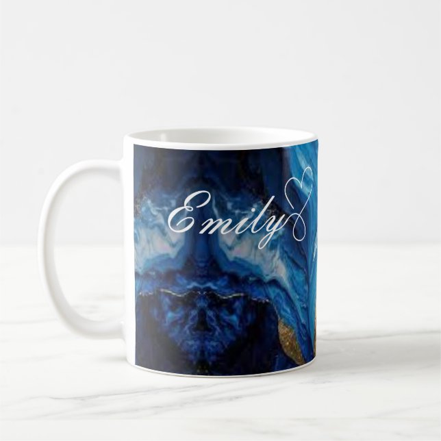 Luxury Personalized Blue & Gold Marble Mug (Left)