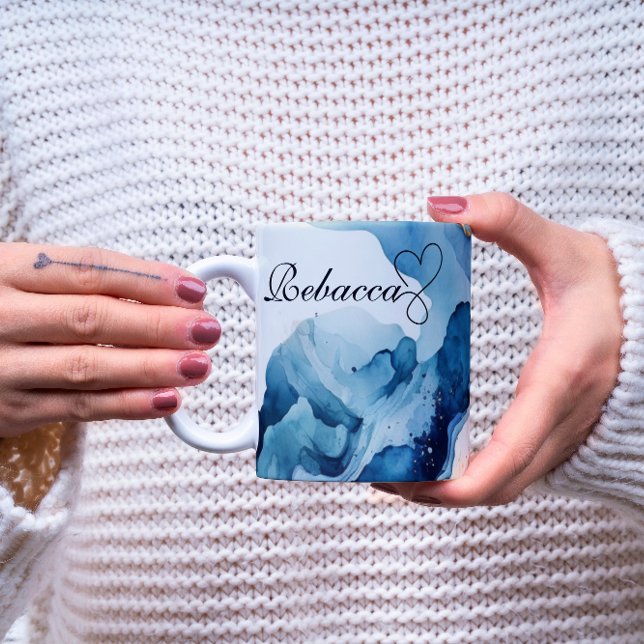 Luxury Personalized Blue & Gold Watercolor Mug (Creator Uploaded)