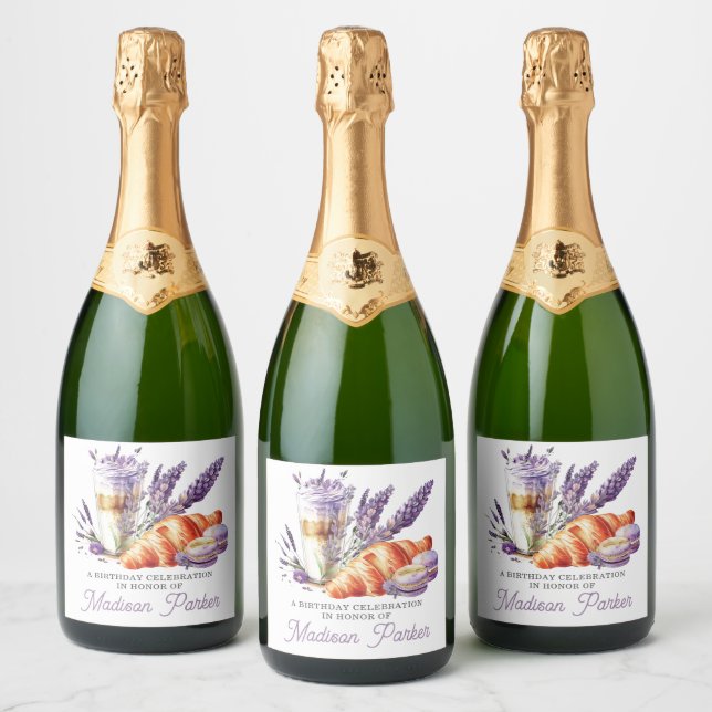 Luxury Personalized Brunch themed Birthday Sparkling Wine Label (Bottles)