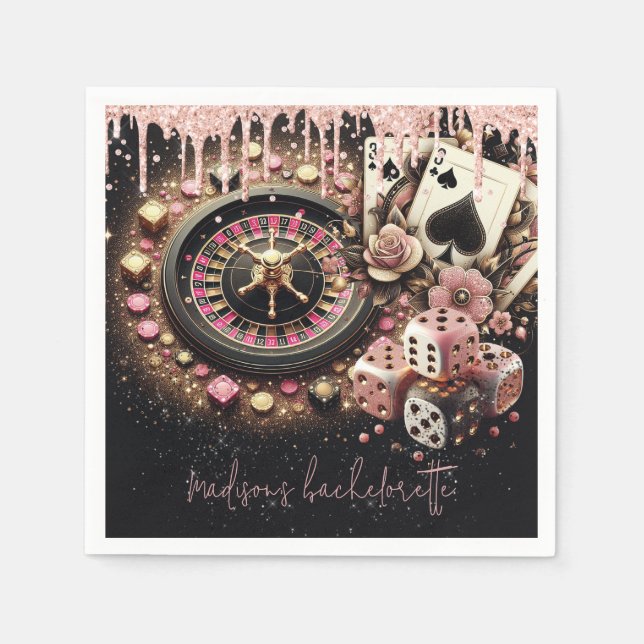 Luxury Personalized Casino Bachelorette Napkins (Front)