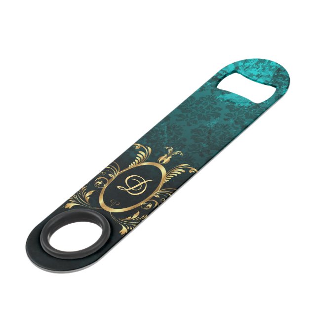 Luxury Personalized Damask gold Frame Bar Key (Front Angled)
