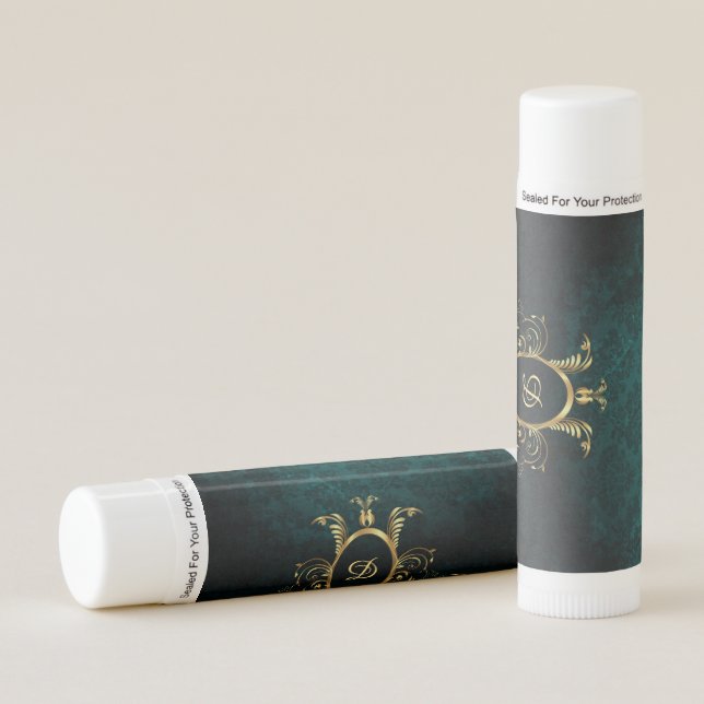 Luxury Personalized Damask gold Frame Lip Balm (Front)
