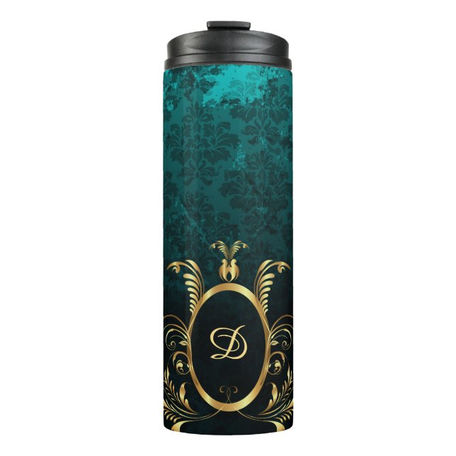 Luxury Personalized Damask gold Frame Thermal Tumbler (Front)