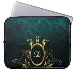 Luxury Personalized Damask Turquoise Laptop Sleeve