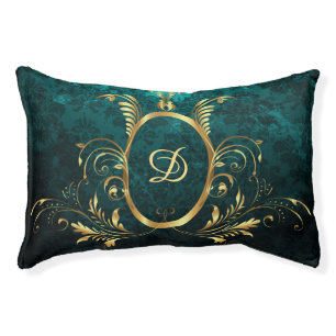 Luxury Personalized Damask Turquoise Pet Bed