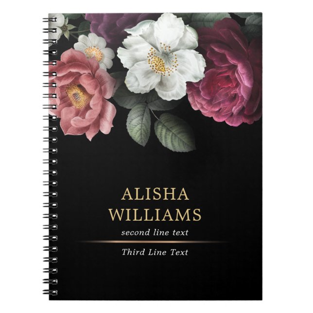 Luxury Personalized Floral Black Notebook (Front)