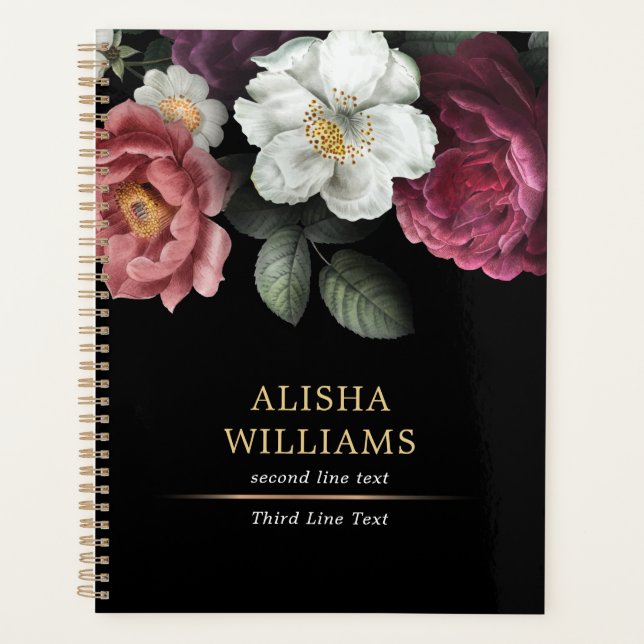 Luxury Personalized Floral Black  Planner (Front)
