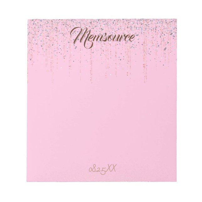 Luxury Personalized Gift Silver Gold Chic Pink Notepad (Front)