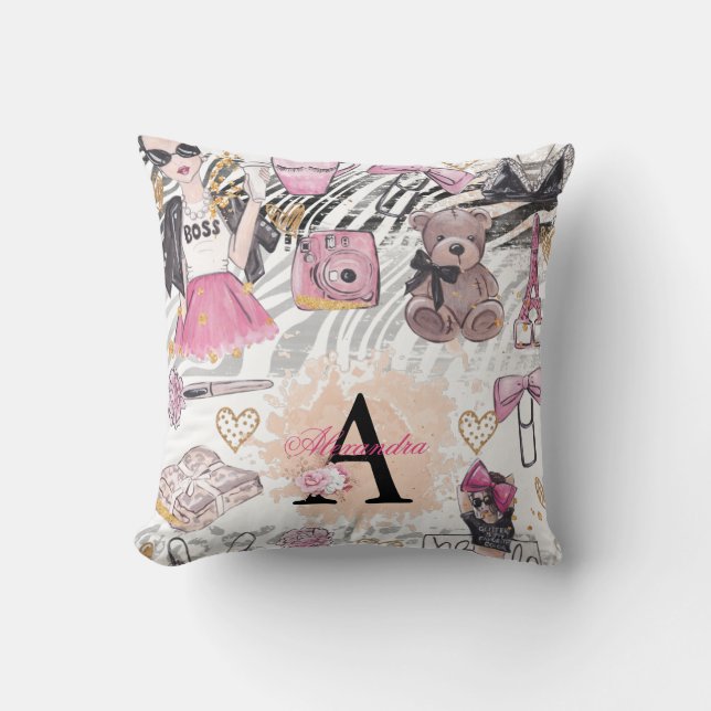 Luxury Personalized Girl Boss Throw Pillow (Front)