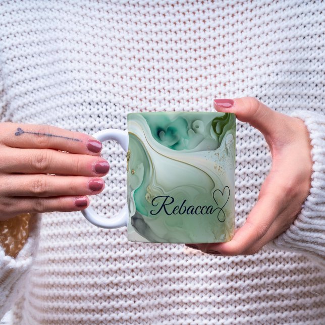 Luxury Personalized Green & Gold Marble Mug (Creator Uploaded)