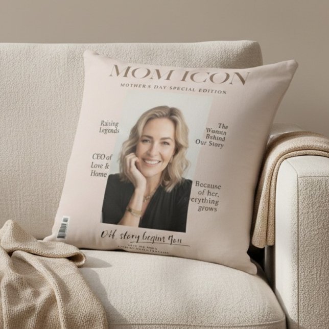 Luxury Personalized Mom Magazin Cover Photo  Throw Pillow (Creator Uploaded)