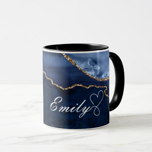 Luxury Personalized Navy blue & Gold Marble Mug (Front Right)