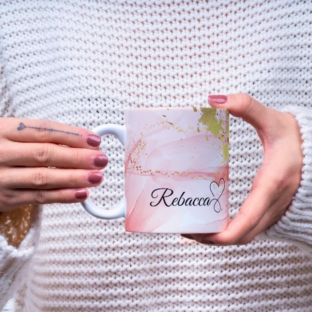Luxury Personalized Pink & Gold Watercolor Mug (Creator Uploaded)