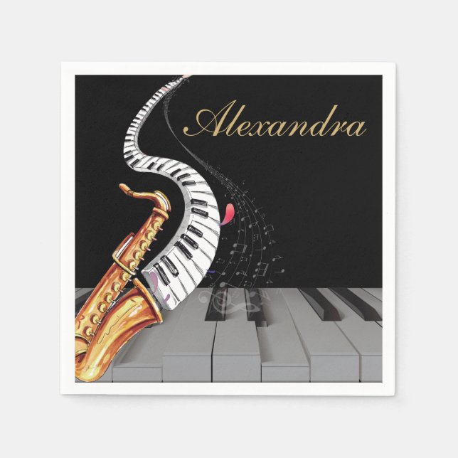 Luxury Personalized Saxophone Piano Music  Napkins (Front)