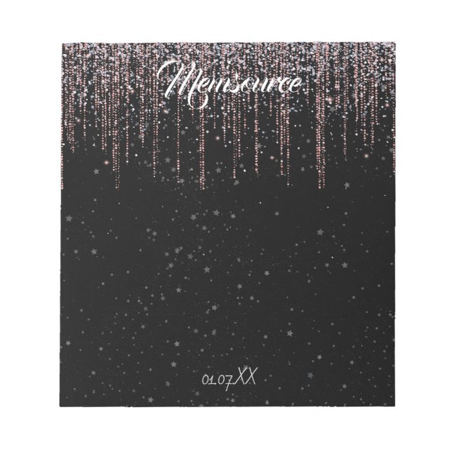 Luxury Personalized Silver Rose Gold Chic Black Notepad (Front)