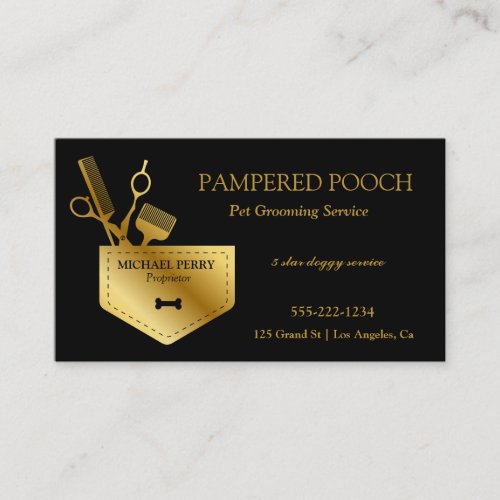 Luxury Pet Grooming Black Gold Appointment Card