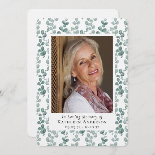Luxury Photo Funeral Sympathy Eucalyptus Thank You Card