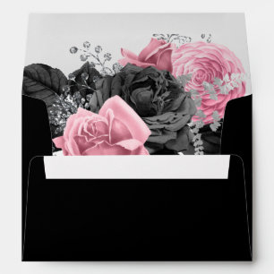 Luxury Pink and Black Floral Inking Wedding Envelo Envelope