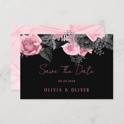 Luxury Pink and Black Floral Inking Wedding Save T Save The Date