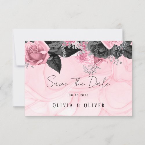 Luxury Pink and Black Floral Inking Wedding Save The Date
