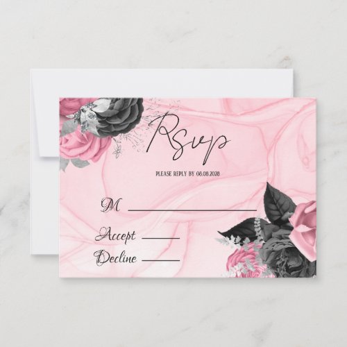 Luxury Pink and Black Floral Wedding RSVP