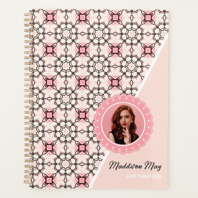 Luxury Pink and Black Pattern with Photo Social  Planner (Front)