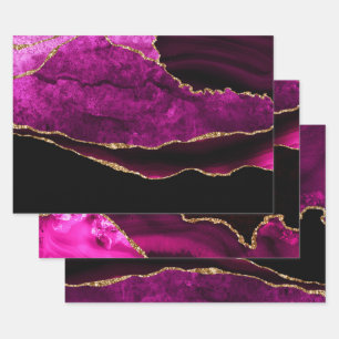 Luxury Pink and Gold Glitter Agate Birthday Wrapping Paper Sheets
