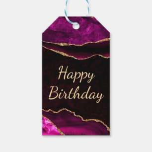 Luxury Pink and Gold Glitter Agate Happy Birthday Gift Tags
