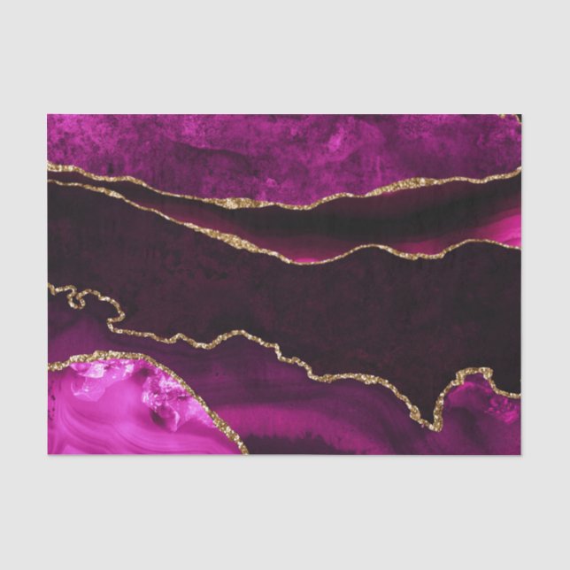 Luxury Pink and Gold Glitter Agate Happy Birthday Tissue Paper (Front)