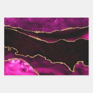 Luxury Pink and Gold Glitter Agate Happy Birthday Wrapping Paper Sheets