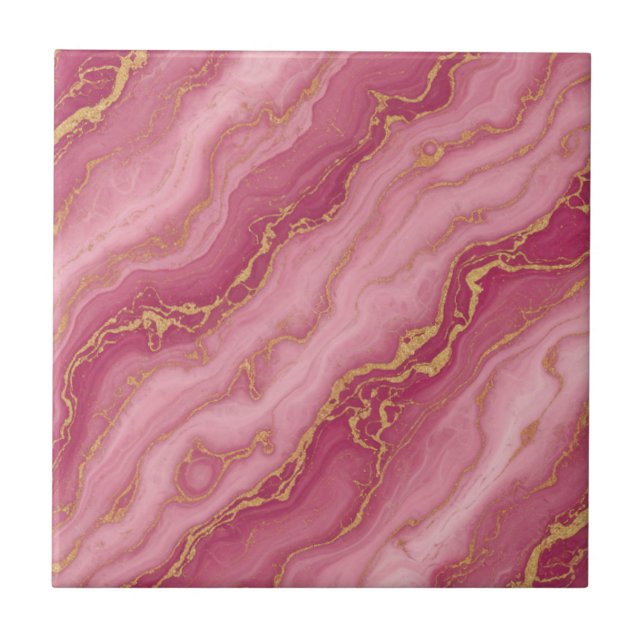 Luxury Pink and Rose Gold Marble Ceramic Pattern Tile (Front)