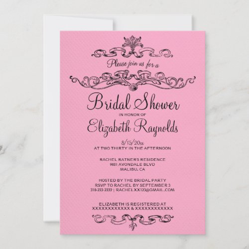 Luxury Pink &amp; Black Bridal Shower Invitations
