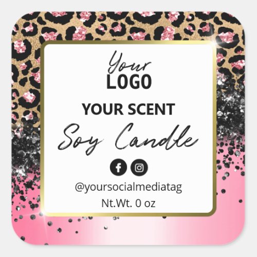 Luxury Pink Black Leopard Print Soy Candle Labels