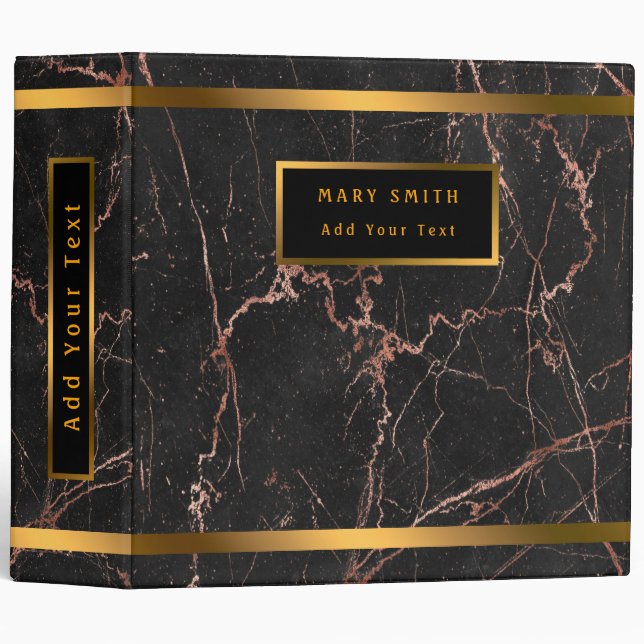 Luxury Pink Black Marble Customize 3 Ring Binder (Front/Spine)