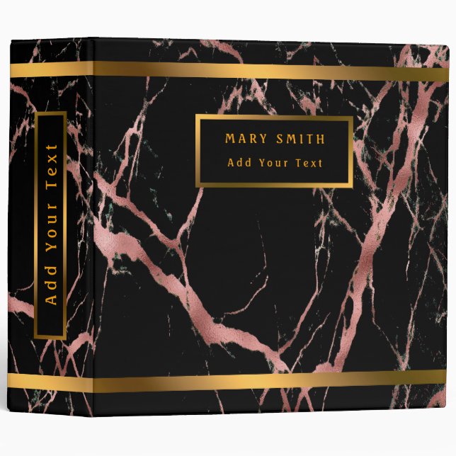 Luxury Pink Black Marble Customize 3 Ring Binder (Front/Spine)