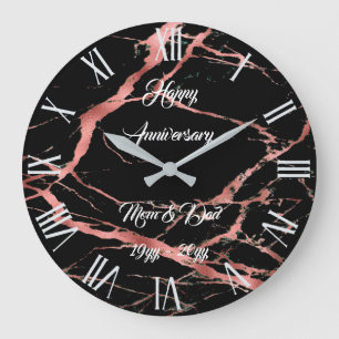 Luxury Pink Black Marble Customize Large Clock