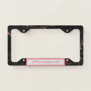 Luxury Pink Black Marble Customize License Plate Frame
