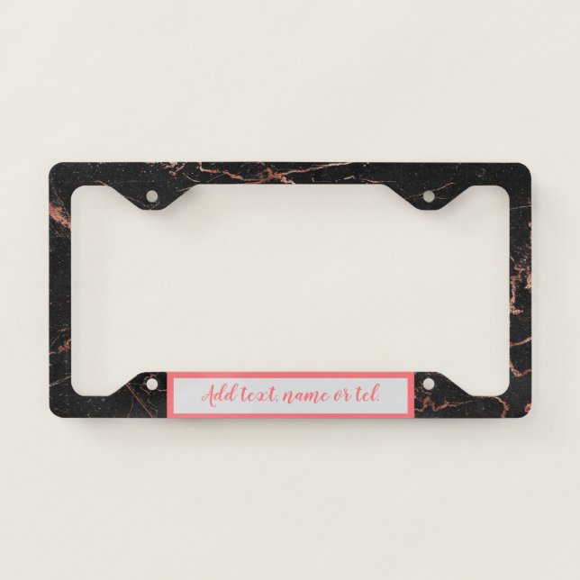 Luxury Pink Black Marble Customize License Plate Frame (Front)