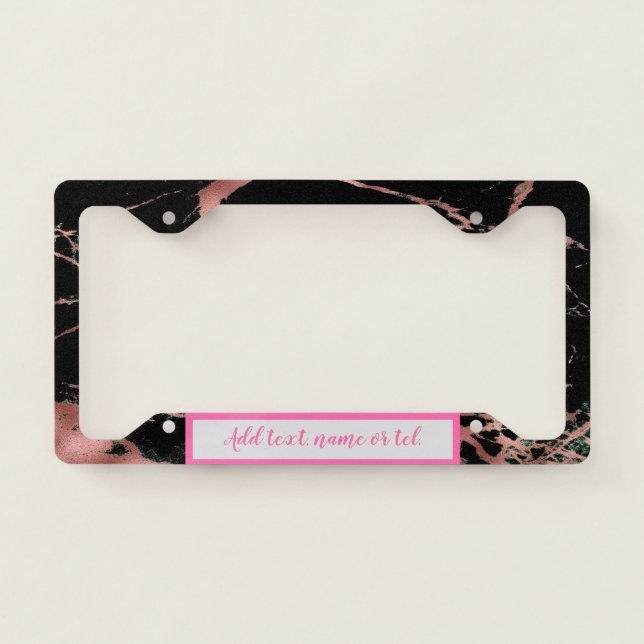 Luxury Pink Black Marble Customize License Plate Frame (Front)