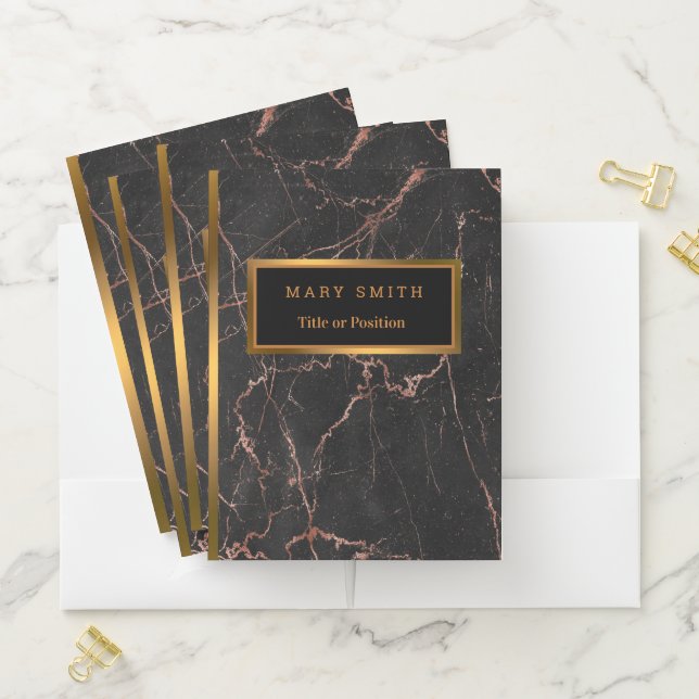 Luxury Pink Black Marble Customize Pocket Folder (In Situ)