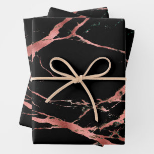 Luxury Pink Black Marble Customize Wrapping Paper Sheets