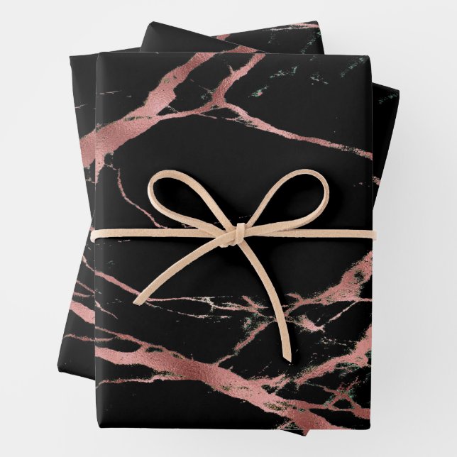 Luxury Pink Black Marble Customize Wrapping Paper Sheets (In situ)