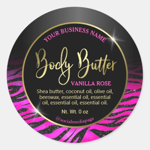 Luxury Pink Black Zebra Print Body Butter Labels